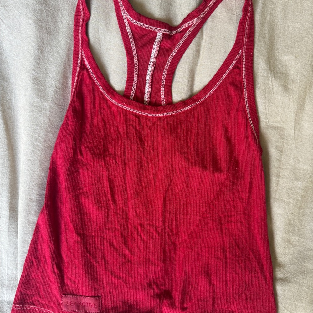 SET Active x Justine Skye collab, Red Ribbed Racerback Sports Tank
